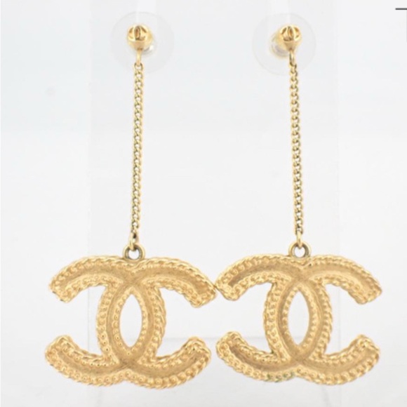 Chanel Gold Logo Drop Earrings - Picture 1 of 10